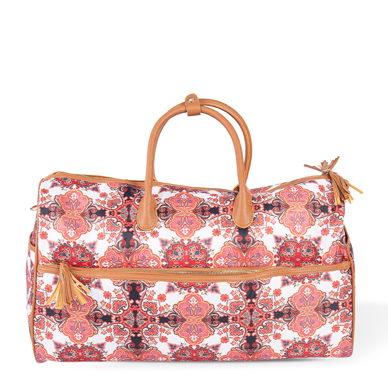 Beg Tote Perjalanan Double-Zipper Tropical Gaya Logam