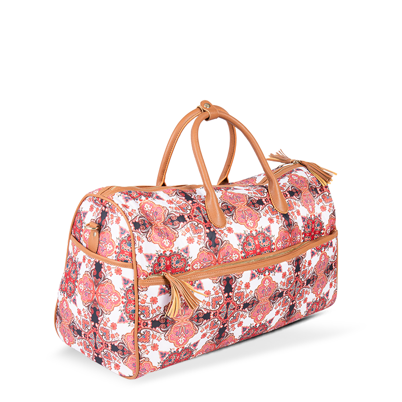 Beg Tote Perjalanan Double-Zipper Tropical Gaya Logam