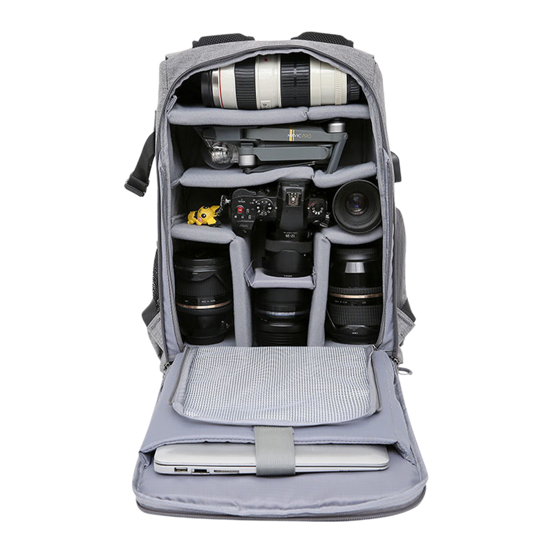 Ransel peralatan kamera kapasiti besar dengan penutup hujan kalis air, sesuai untuk kamera komputer riba dan DSLR 15.6 inci (kelabu gelap)